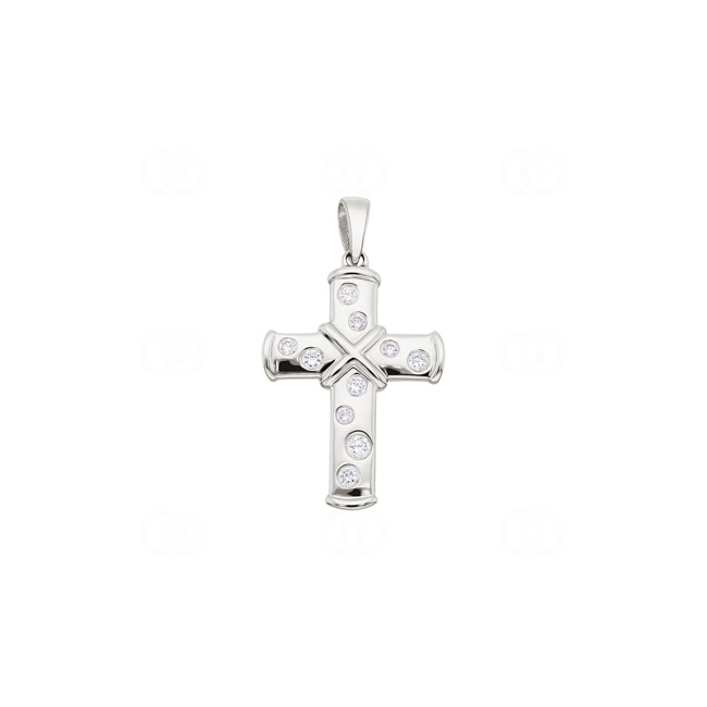 Pendant 750/18 K White Gold Cross with Cubic Zirconia - PP1648-1