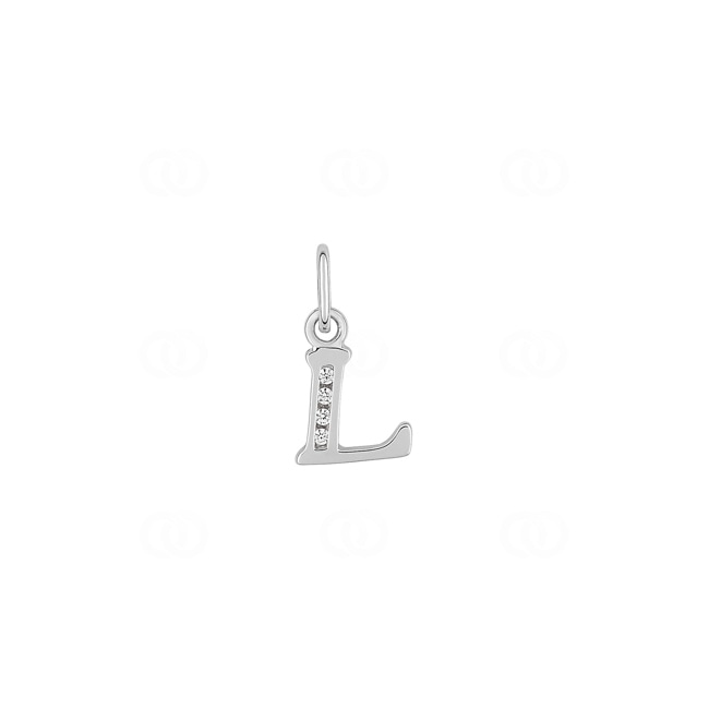 Pendentif Argent 925 rhodié avec zircones, Lettre L Pendentif Argent 925 rhodié avec zircones, Lettre L - 336286.1L