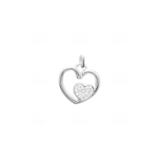 Pendentif Argent 925 rhodié avec zircones pavé, Cœur Pendentif Argent 925 rhodié avec zircones pavé, Cœur - 306292.1