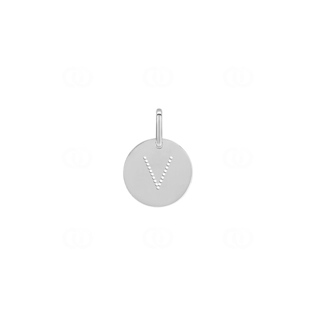 Pendentif Argent 925 rhodié Ø 12mm, Lettre V Pendentif Argent 925 rhodié Ø 12mm, Lettre V - 336289.V