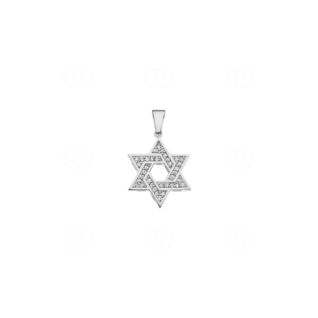 Star of David Pendant 750/18 K White Gold with Diamonds 0.14 ct H/si - A02WG