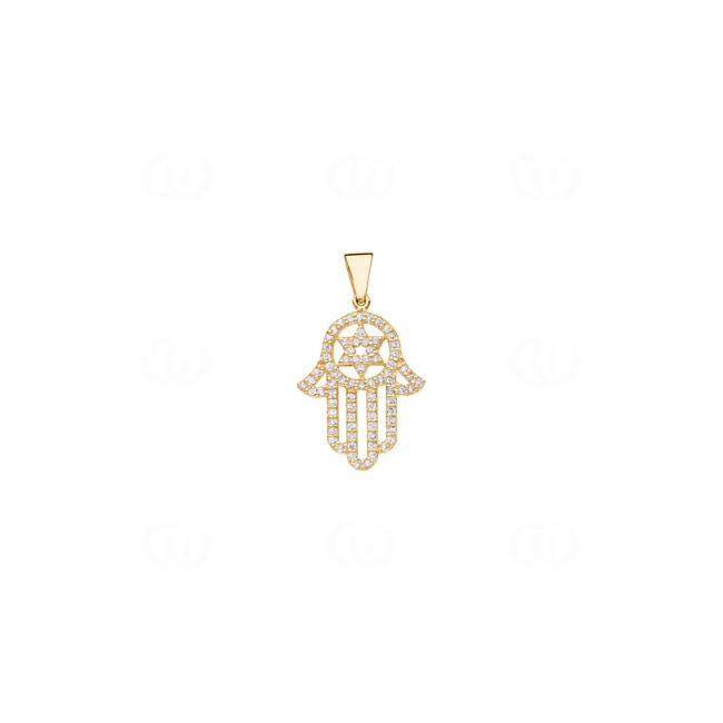 Hand of Fatima Pendant 750/18 K Yellow Gold with Diamonds 0.45 ct H/si - A03GG