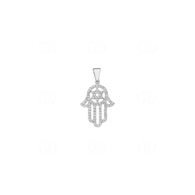 Hand of Fatima Pendant 750/18 K White Gold with Diamonds 0.45 ct H/si - A03WG