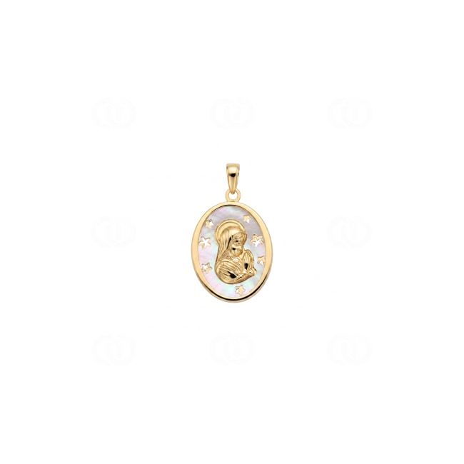 Pendentif ovale or jaune 750/18 ct Vierge marie avec nacre - 627821NC