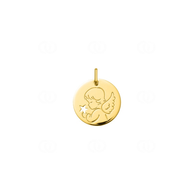 Pendant round 375/9 K Yellow Gold Guardian Angel Ø 16mm - 9KAY3151