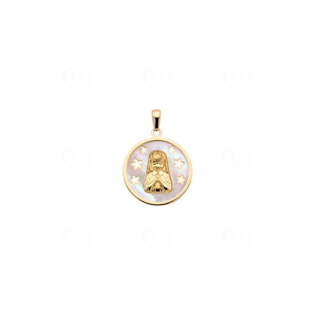 Pendentif ronde or jaune 750/18 ct Vierge marie avec nacre - 627801NC