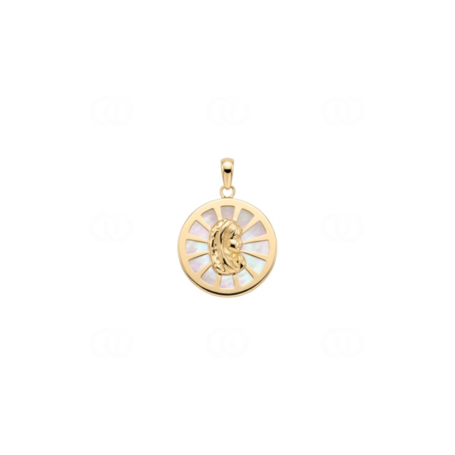 Pendentif ronde or jaune 750/18 ct Vierge marie avec nacre - 627811NC