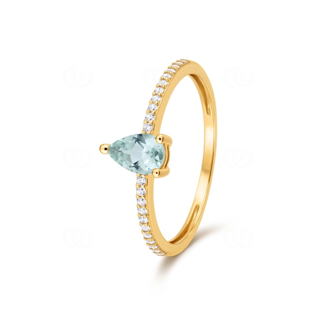 Bague solitaire pavé or jaune 375/9 ct avec aigue-marine & zircones - 197731.M0