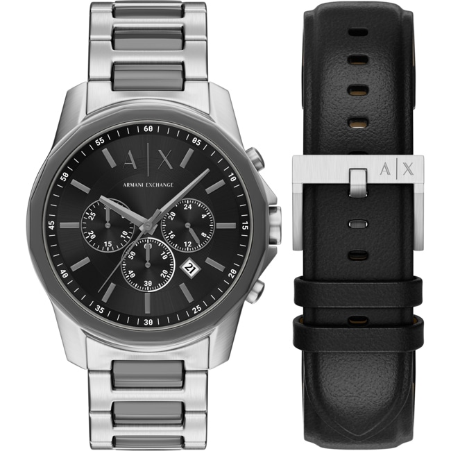 Armani Exchange Banks Chronograph Silbrig / Schwarz Set - AX7181SET
