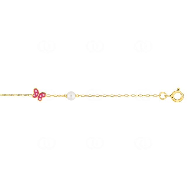 Bracelet or jaune 375/9 ct avec papillon & perle - 497131.P0-14