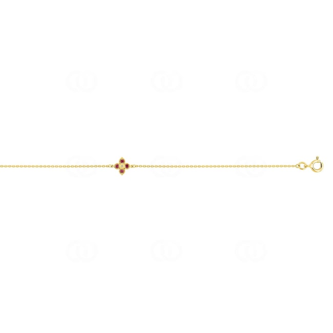 Bracelet or jaune 750/18 ct Fleur avec rubis & diamant 0.01 ct - 4.7235.R0