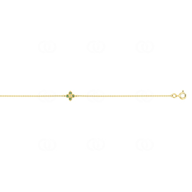 Bracelet or jaune 750/18 ct Fleur avec émeraudes & diamant 0.01 ct - 4.7235.E0