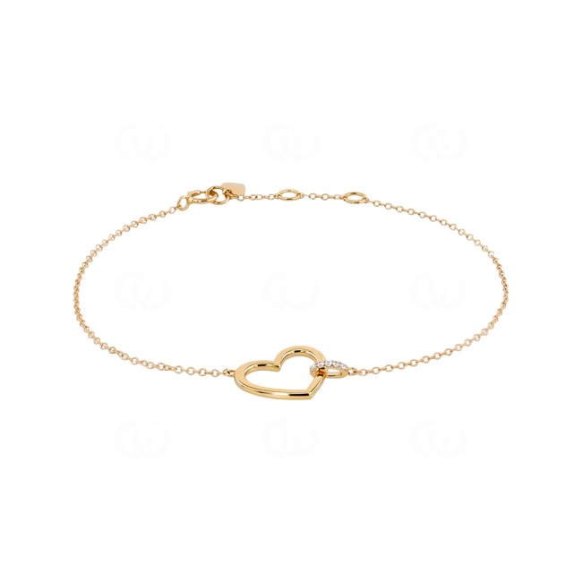 Bracelet 750/18 K Yellow Gold Heart with Diamonds 0.02 ct - AR-73778-GG