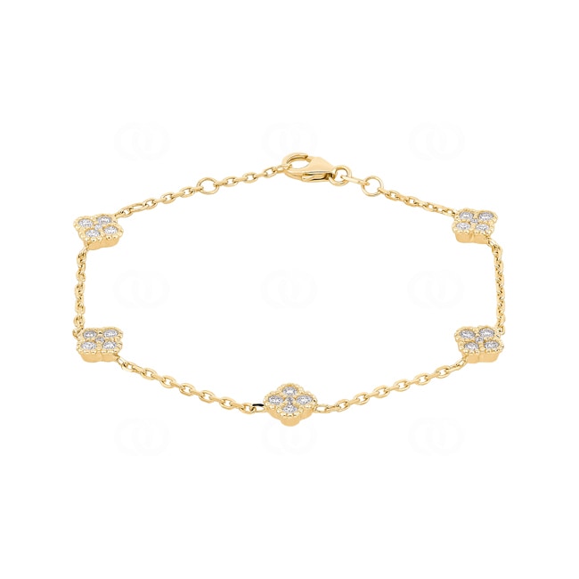 Bracelet 750/18 K Yellow Gold Cloverleaves with Diamonds 0.81 ct H/si - AR-01021-GG