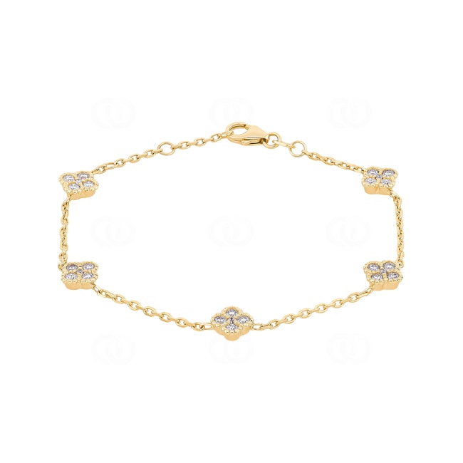 Bracelet 750/18 K Yellow Gold Cloverleaves with Diamonds 0.81 ct H/si - AR-01021-GG