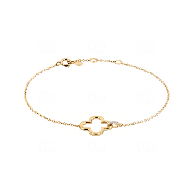 Bracelet 750/18 K Yellow Gold Cloverleaf with Diamonds 0.02 ct - AR-73776-GG