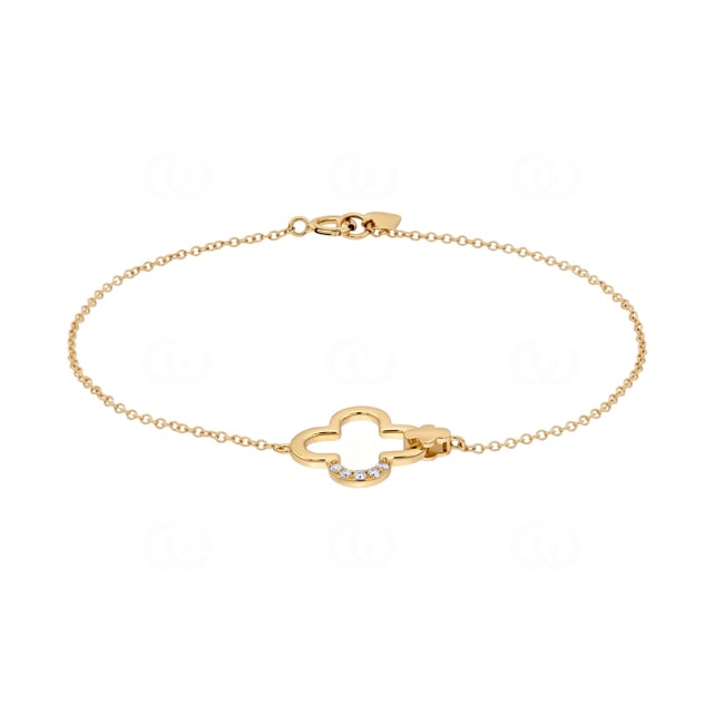 Bracelet or jaune 750/18 ct Trèfle avec diamants 0.02 ct - AR-73780-GG