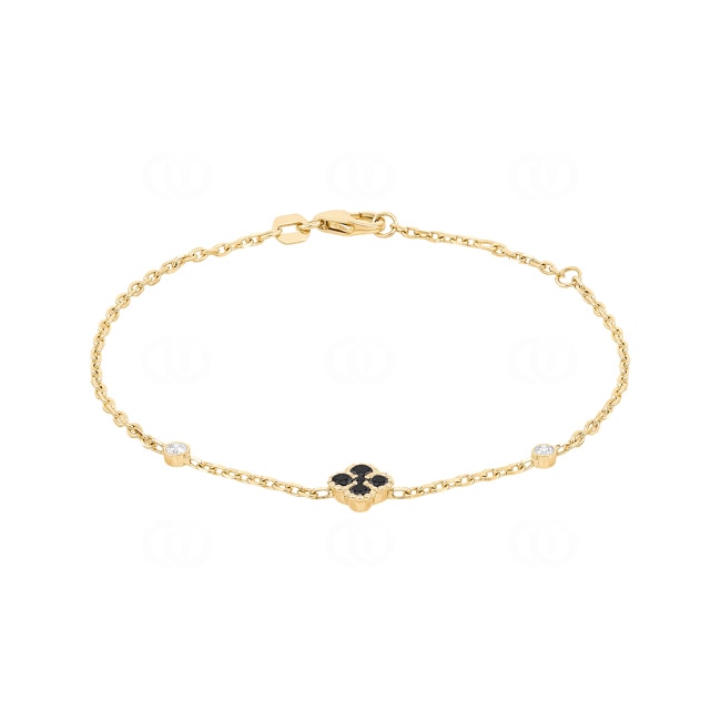 Bracelet 750/18 K Yellow Gold Cloverleaf with Black Diamonds 0.19 ct - AR-01020-GG