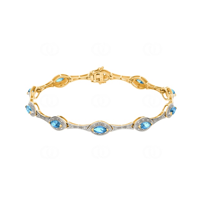 Armband 750/18 K Gelbgold mit Diamanten 0.11 ct H/si & Blautopasen - PBC02890-04-GG