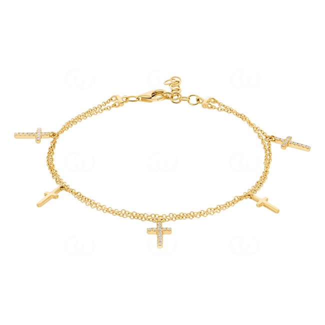 Bracelet or jaune 750/18 ct avec diamants 0.11 ct H/si, Croix - AR-31820-GG
