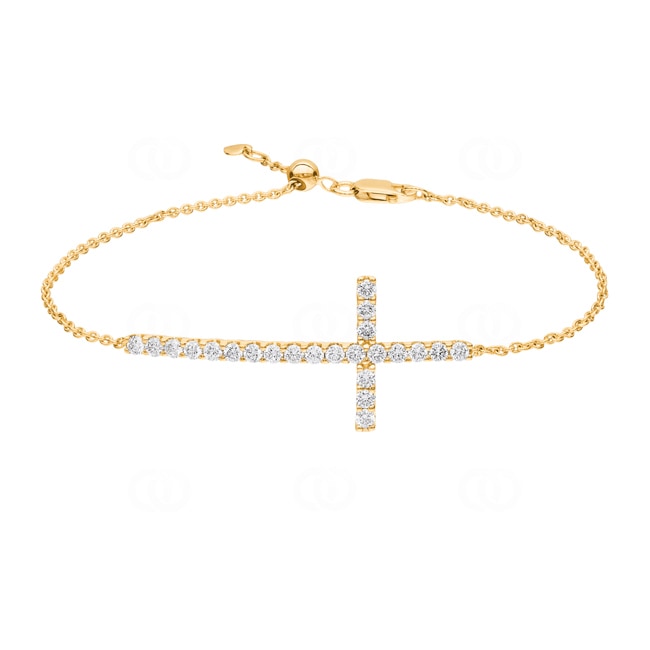 Bracelet or jaune 750/18 ct Croix avec diamants 1.00 ct H/si - AR-69459-GG