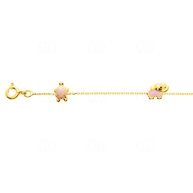 Bracelet 750/18 K Yellow Gold with pink Lacquer - 609.2-16