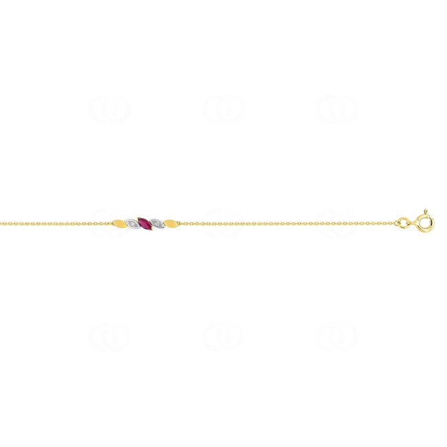 Bracelet 750/18 K or jaune avec rubis marquise et diamant 0.01ct. - MB610BRB4