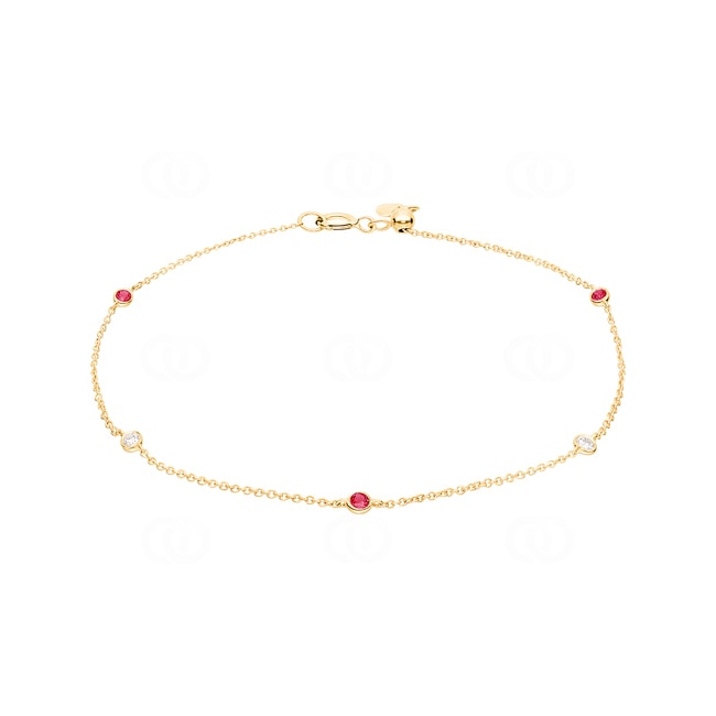 Bracelet or jaune 750/18 ct avec rubis & diamants 0.06 ct H/si - AR-47455-RUB-GG