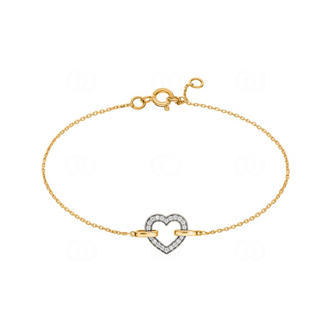 Bracelet or jaune 750/18 ct Cœur avec zircones - 68SA801BZ-18