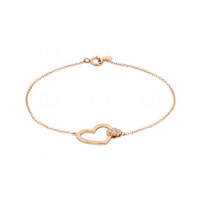 Armband 750/18 K Roségold Herz mit Diamanten 0.02 ct - AR-73782-RG