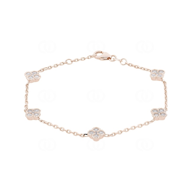 Bracelet 750/18 K Rose Gold Cloverleaves with Diamonds 0.81 ct H/si - AR-01021-RG