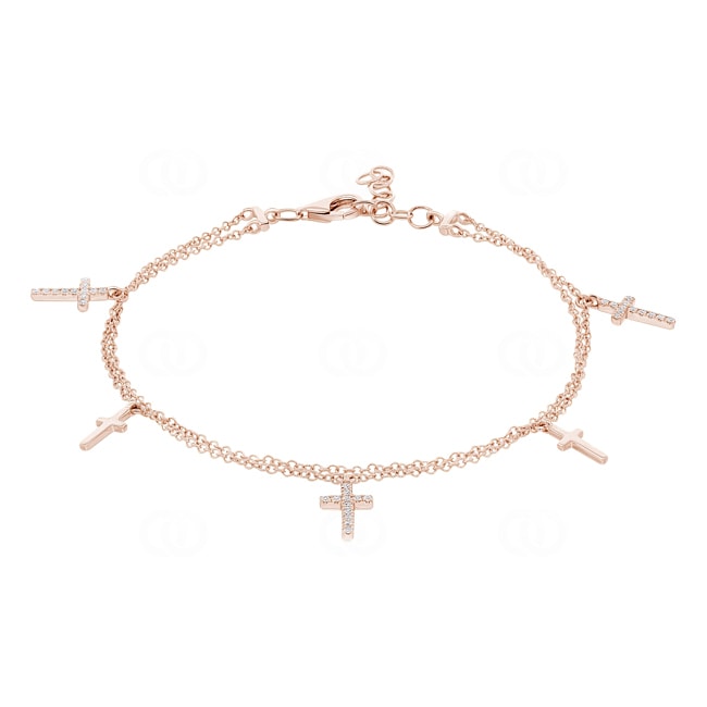 Bracelet or rosé 750/18 ct avec diamants 0.11 ct H/si, Croix - AR-31820-RG