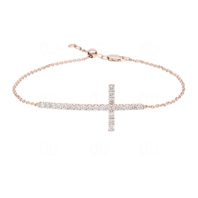 Bracelet or rosé 750/18 ct Croix avec diamants 1.00 ct H/si - AR-69459-RG