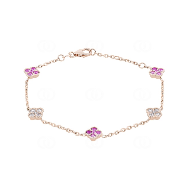 Armband 750/18 K Roségold mit pinken Saphiren & Diamanten 0.32 ct H/si - AR-01021-PSA-RG