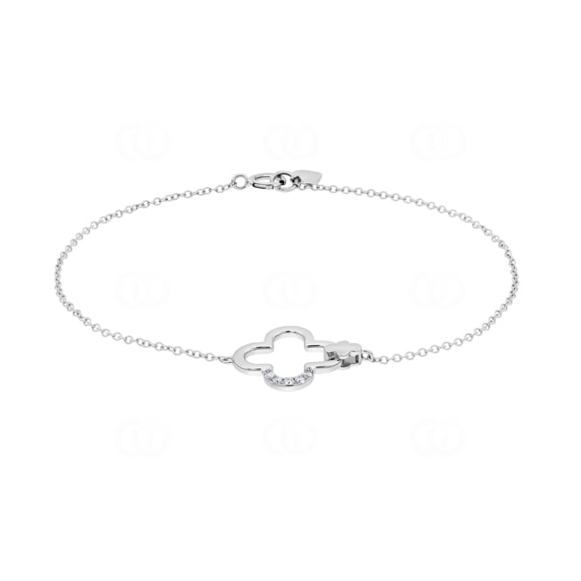 Bracelet or gris 750/18 ct Trèfle avec diamants 0.02 ct - AR-73780-WG