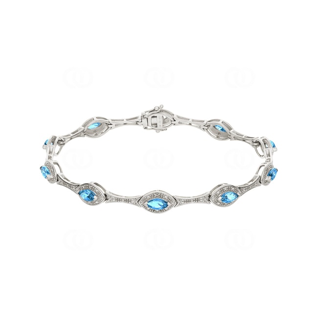 Armband 750/18 K Weissgold mit Diamanten 0.11 ct H/si & Blautopasen - PBC02890-04-WG