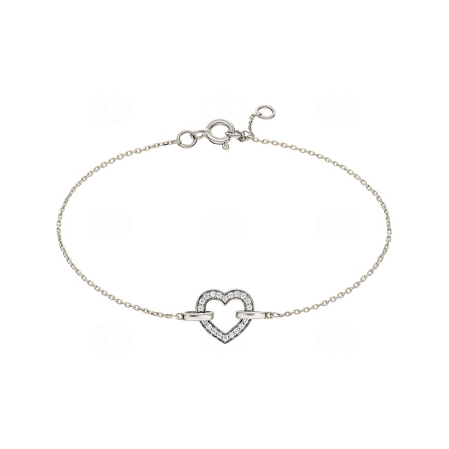 Bracelet or gris 750/18 ct Cœur avec zircones - 68SA801GZ-18