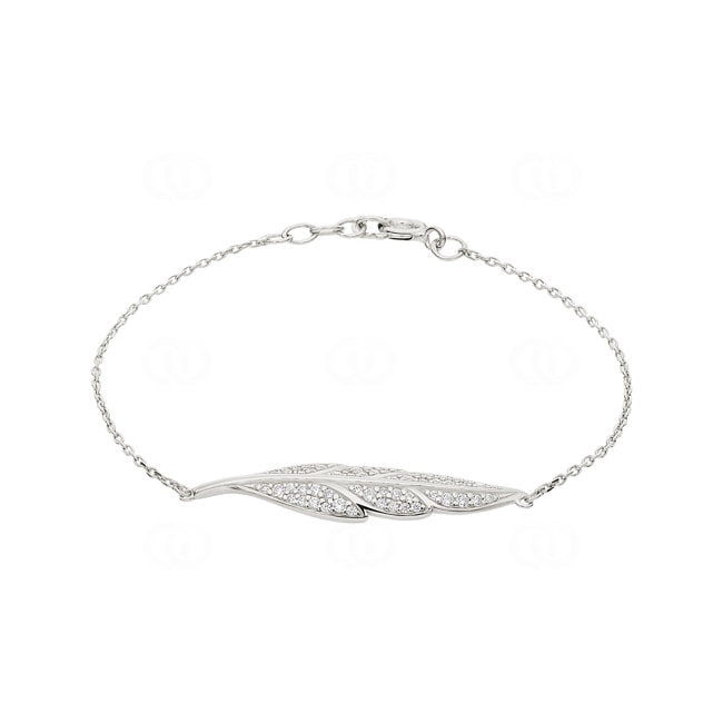 Armband 925 Silber rhodiniert Feder mit Zirkonia 19cm - ABA274Z15