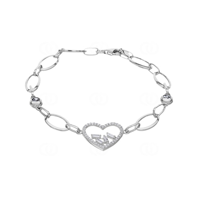 Armband 925 Silber rhodiniert mit Zirkonia, Herz - AB925019