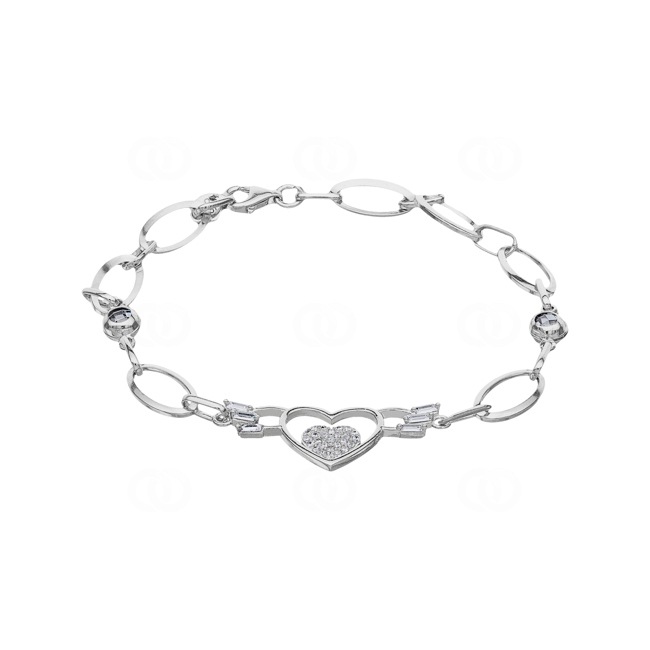 Armband 925 Silber rhodiniert mit Zirkonia, Herz - AB925020