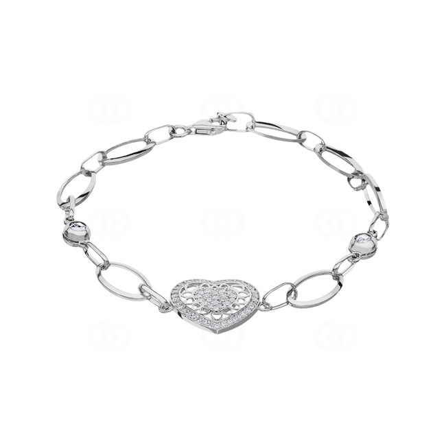 Bracelet argent 925 rhodié Cœur avec zirconia - AB925029