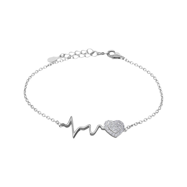Bracelet argent 925 rhodié Cœur avec zirconia - AB925030