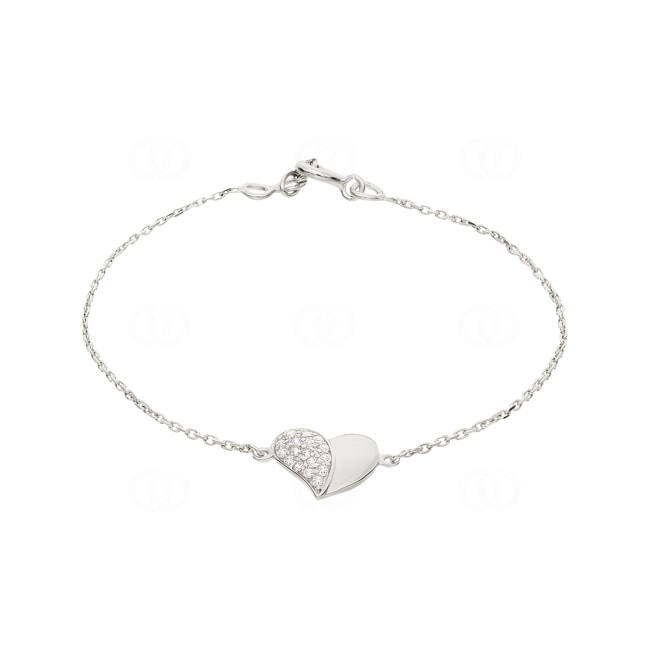 Armband 925 Silber rhodiniert Herz mit Zirkonia pavé 19cm - 301968B.1