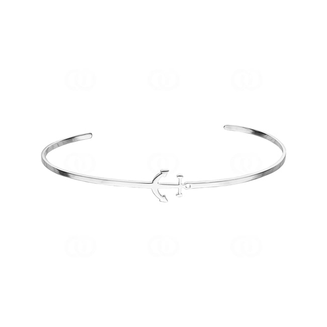 Bracelet Jonc ouvert Argent 925 rhodié 58 x 48mm, Ancre - 333305