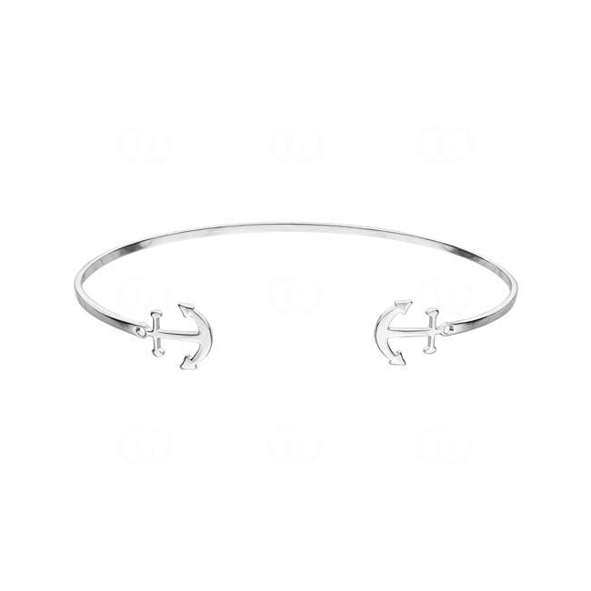 Bracelet Jonc ouvert Argent 925 rhodié 58 x 48mm, Ancre - 333306