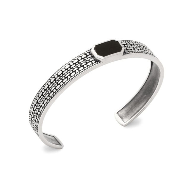 Bracelet Jonc Quantum Argent 925 avec Agate noire Ø 60mm - AR-873414-925
