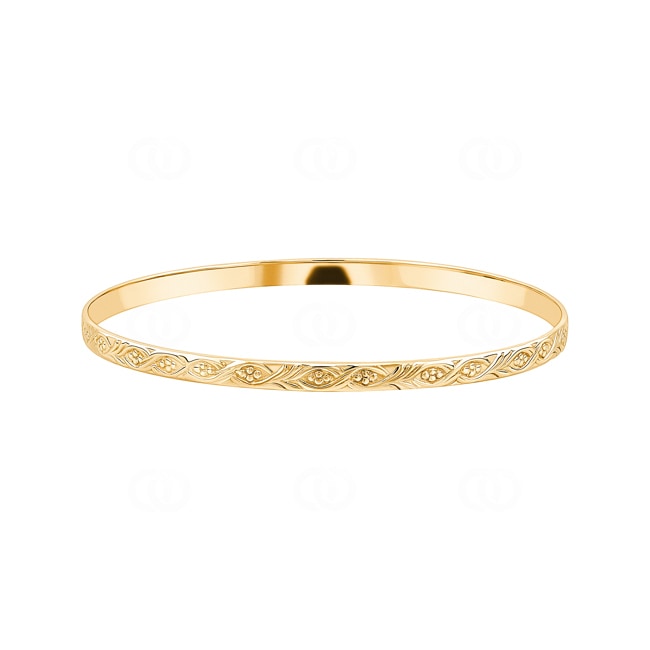 Bracelet Jonc ronde or jaune 750/18 ct gravé 4mm - 389