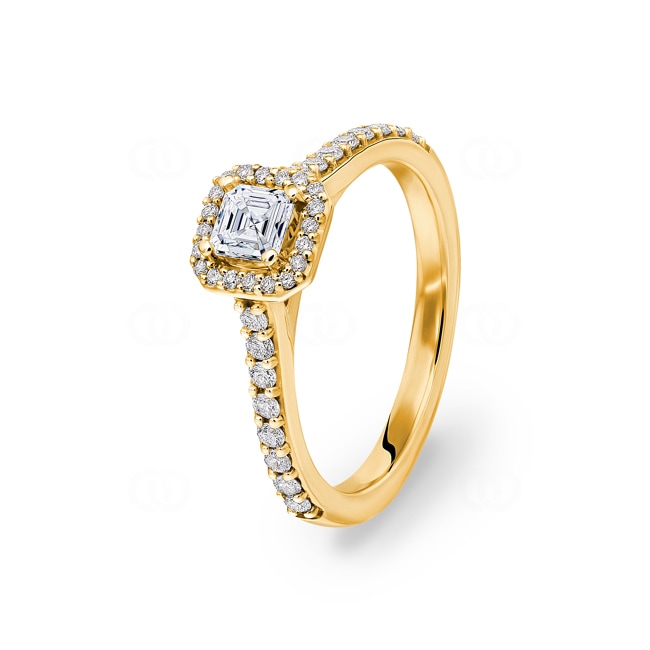 Asscher bague diamant halo or jaune 750/18 ct 0.62 ct G/si - RI-6544-03-GG