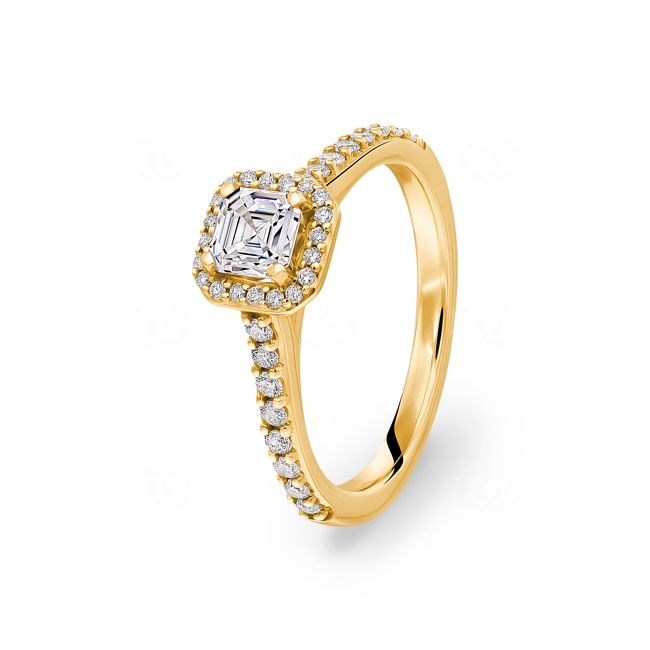 Asscher bague diamant halo or jaune 750/18 ct 0.85 ct G/si - RI-6543-03-GG