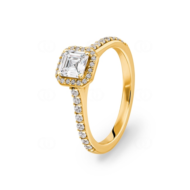 Asscher bague diamant halo or jaune 750/18 ct 1.02 ct G/si - RI-6542-03-GG